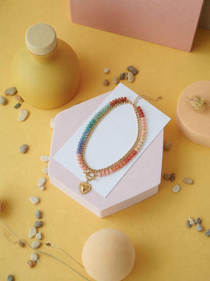 Colorful Beaded Heart Necklace