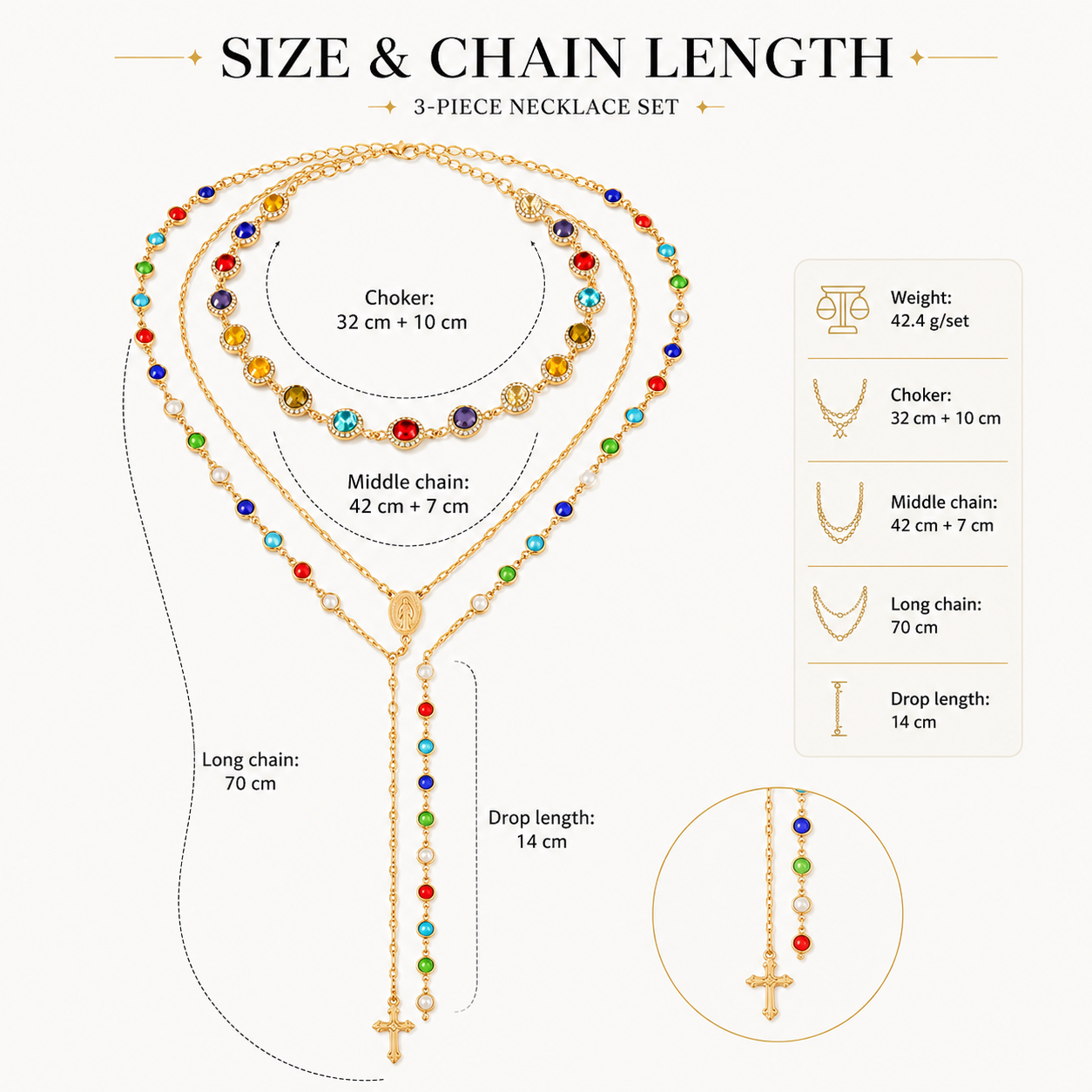 Colorful Crystal Cross Y Necklace Set
