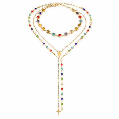 Colorful Crystal Cross Y Necklace Set