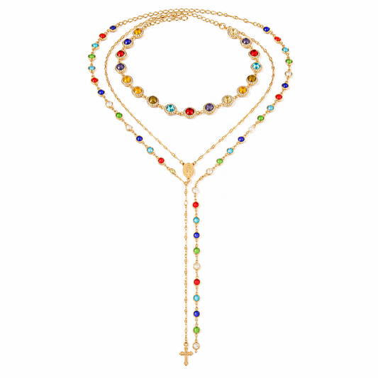 Colorful Crystal Cross Y Necklace Set