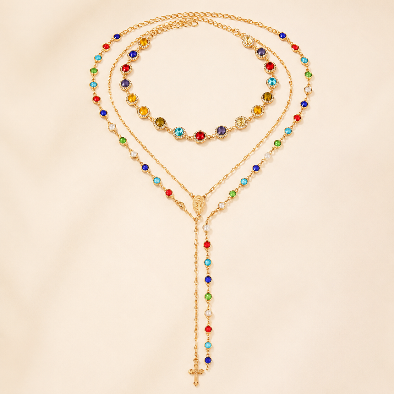 Colorful Crystal Cross Y Necklace Set