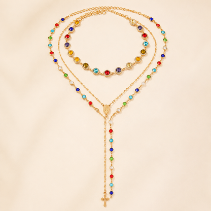 Colorful Crystal Cross Y Necklace Set