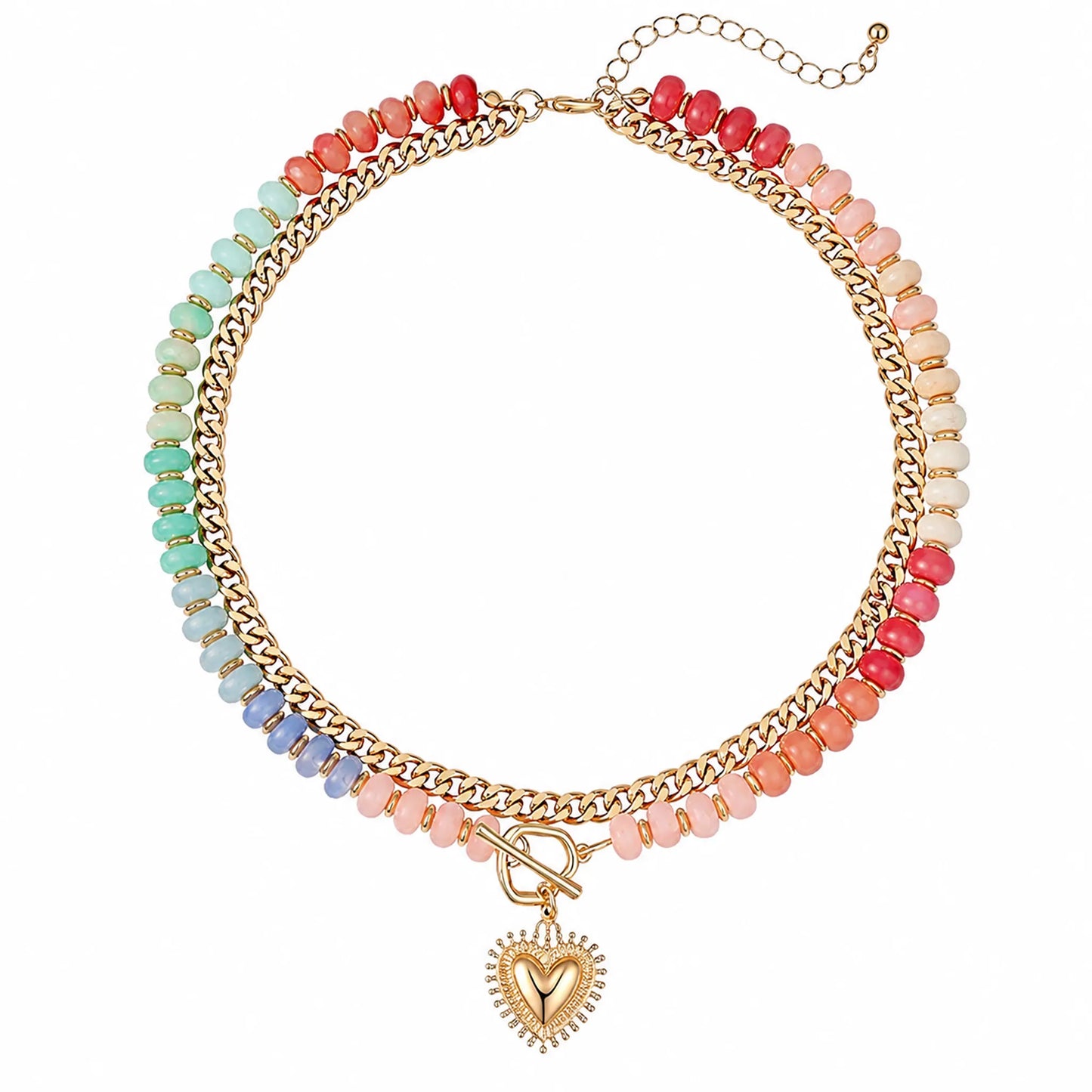 Colorful Beaded Heart Necklace