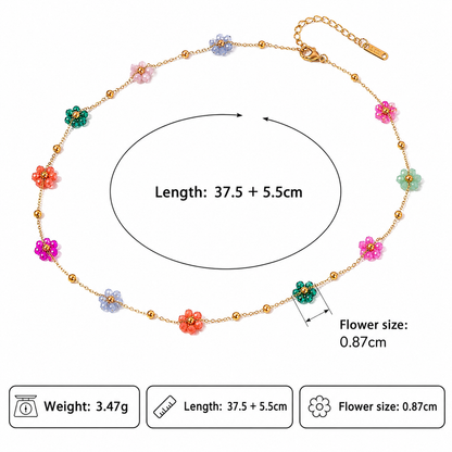 Colorful Flower Beaded Choker Necklace