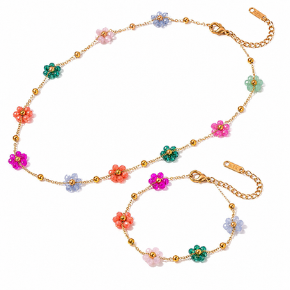 Colorful Flower Beaded Choker Necklace