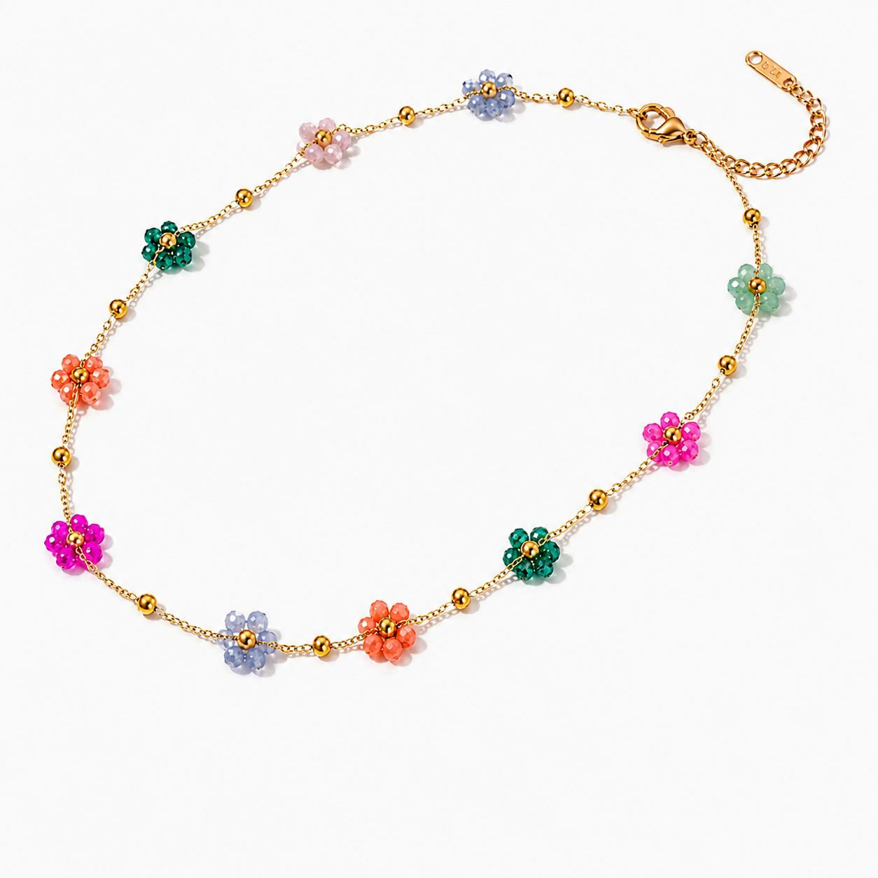 Colorful Flower Beaded Choker Necklace