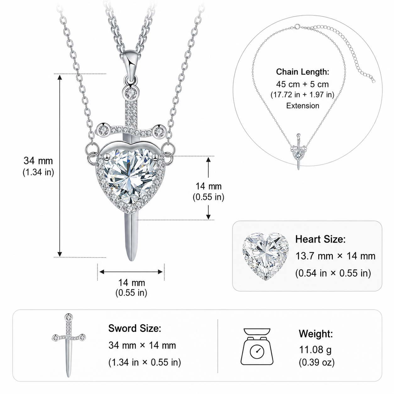 Cupid Heart Arrow Pendant Necklace