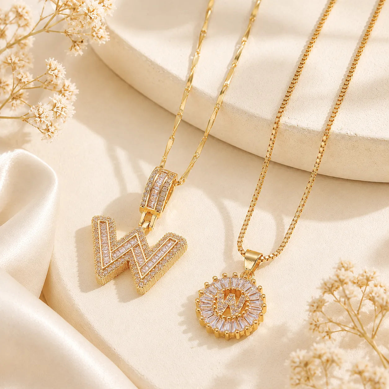 Pavé Initial Letter Pendant Necklace Gold