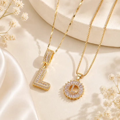 Pavé Initial Letter Pendant Necklace Gold