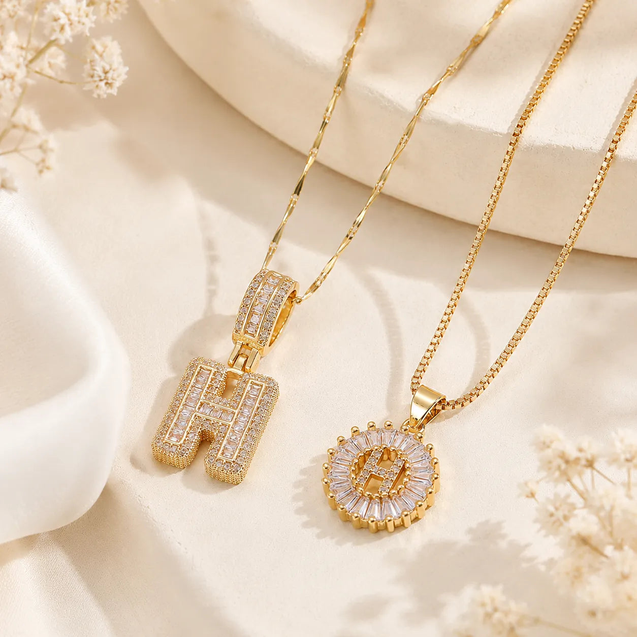 Pavé Initial Letter Pendant Necklace Gold