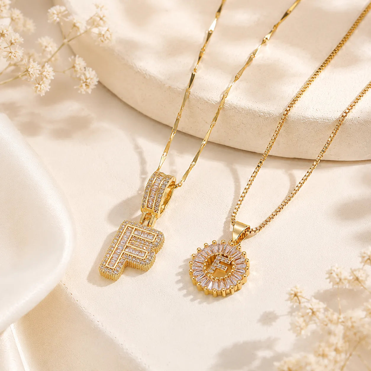 Pavé Initial Letter Pendant Necklace Gold