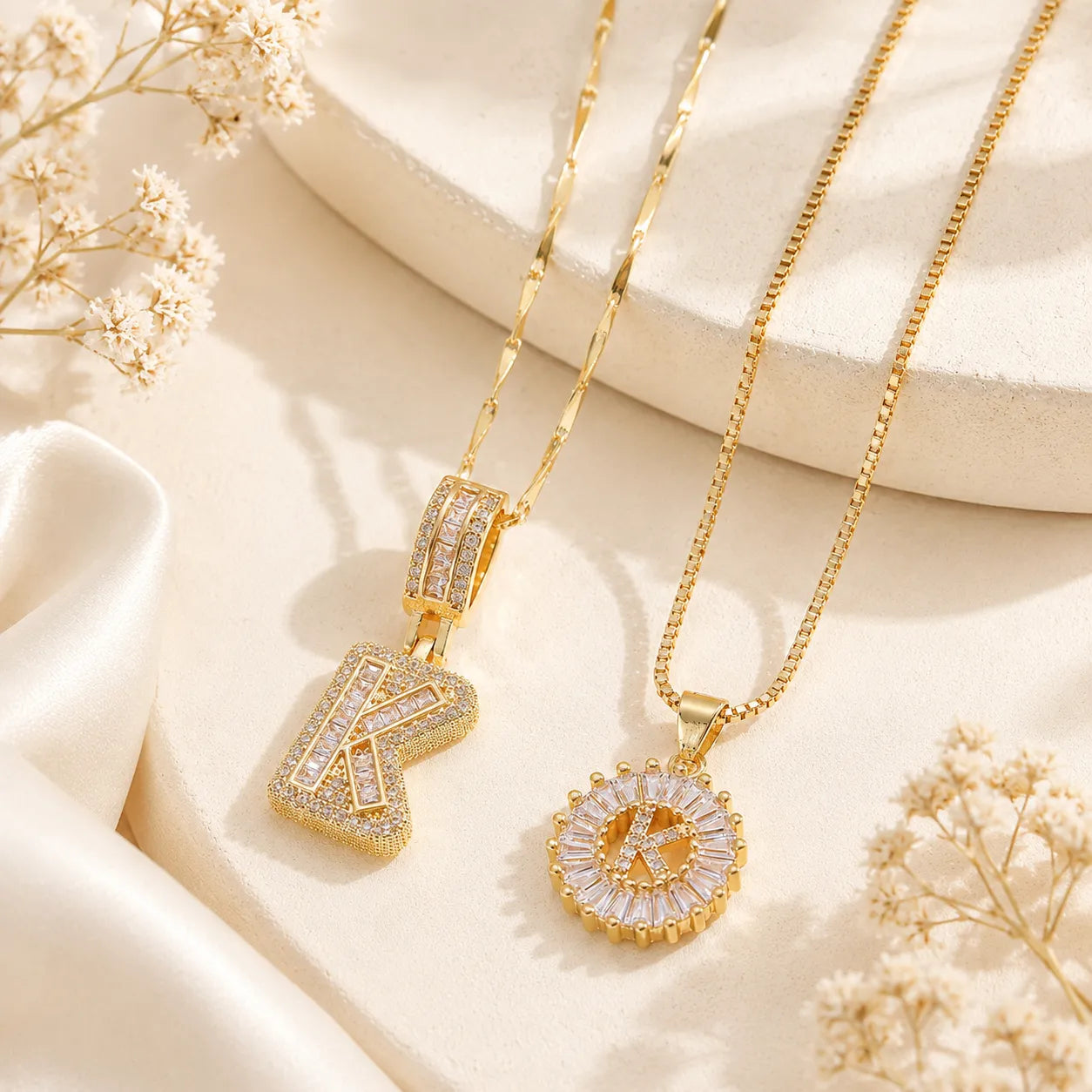 Pavé Initial Letter Pendant Necklace Gold
