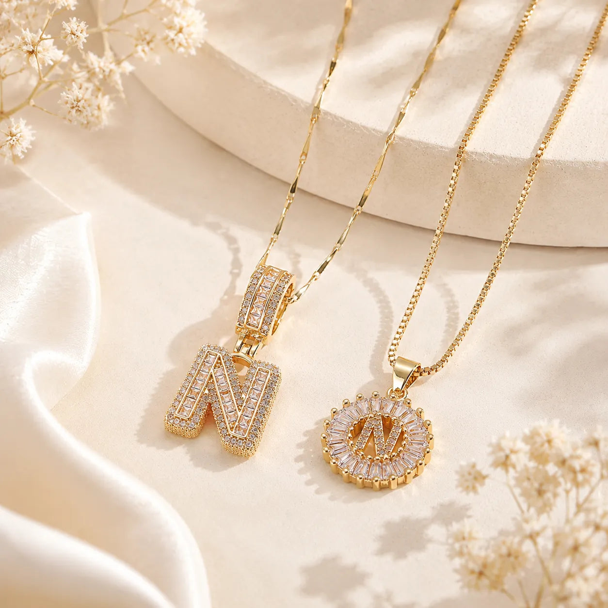 Pavé Initial Letter Pendant Necklace Gold
