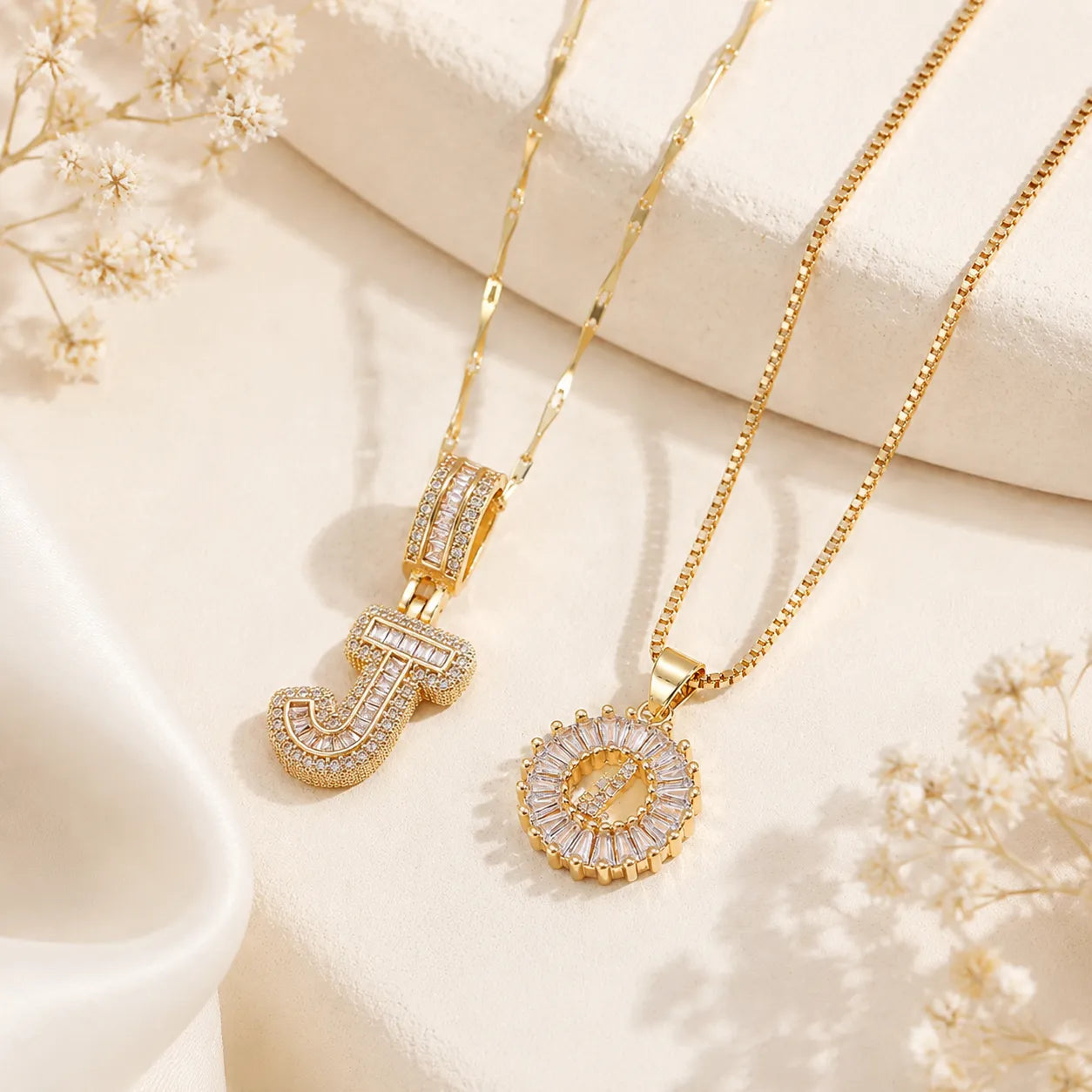 Pavé Initial Letter Pendant Necklace Gold