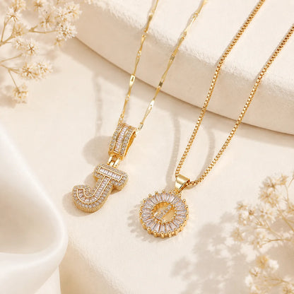 Pavé Initial Letter Pendant Necklace Gold