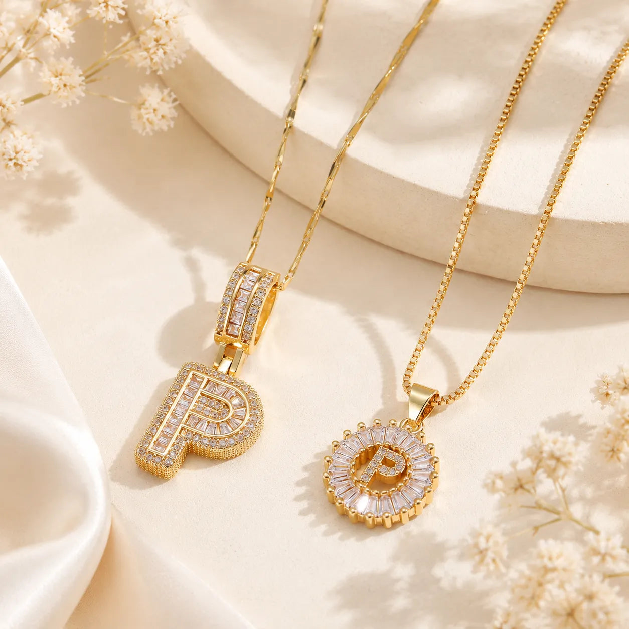 Pavé Initial Letter Pendant Necklace Gold