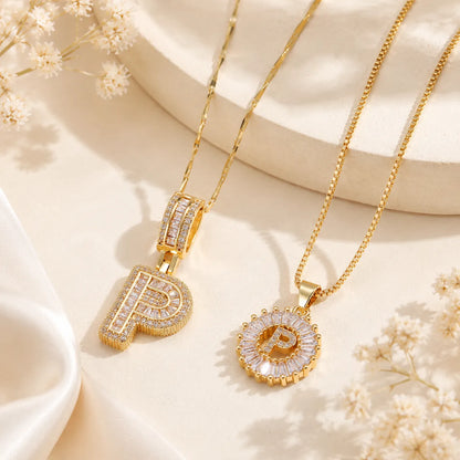 Pavé Initial Letter Pendant Necklace Gold