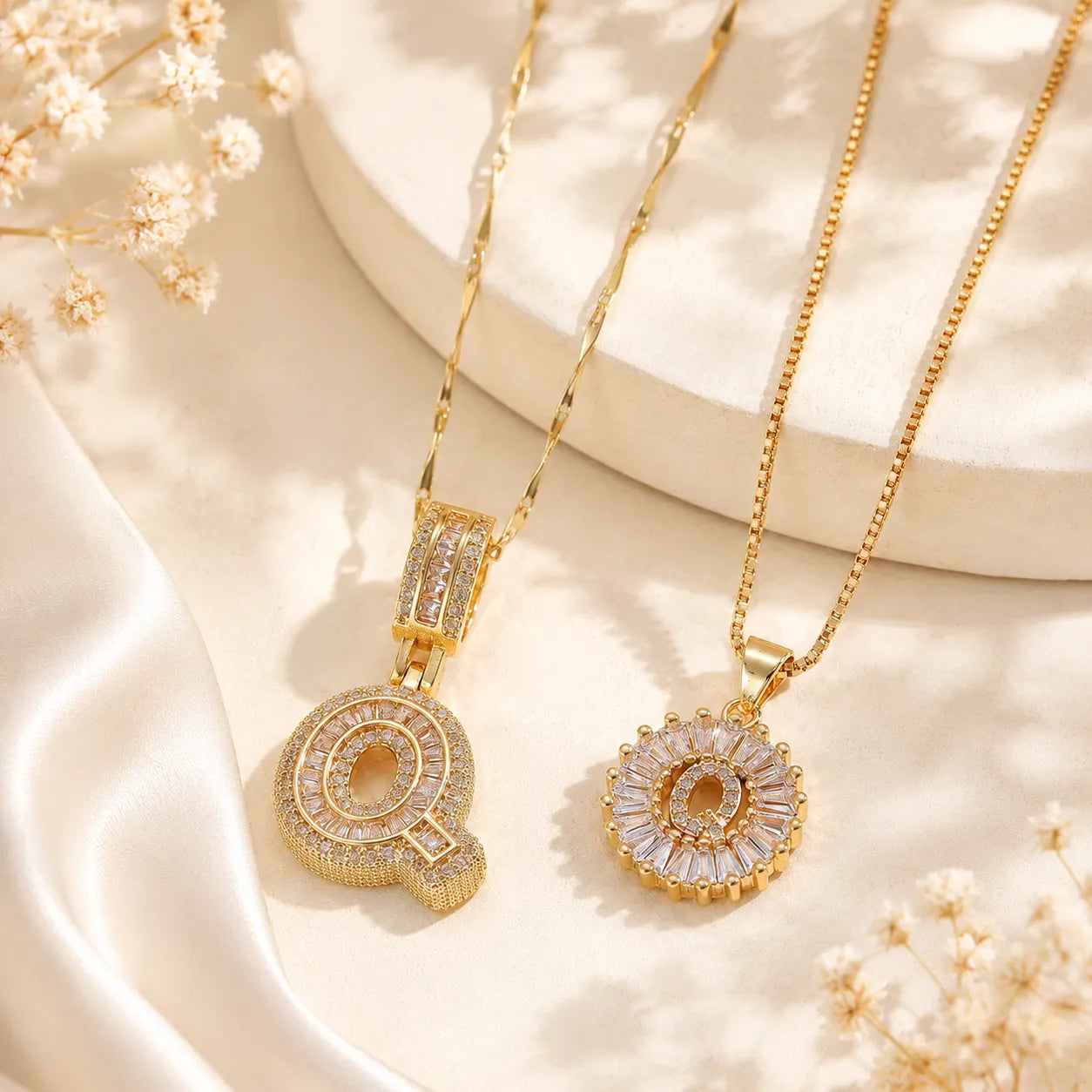 Pavé Initial Letter Pendant Necklace Gold