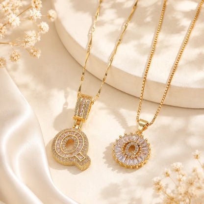 Pavé Initial Letter Pendant Necklace Gold
