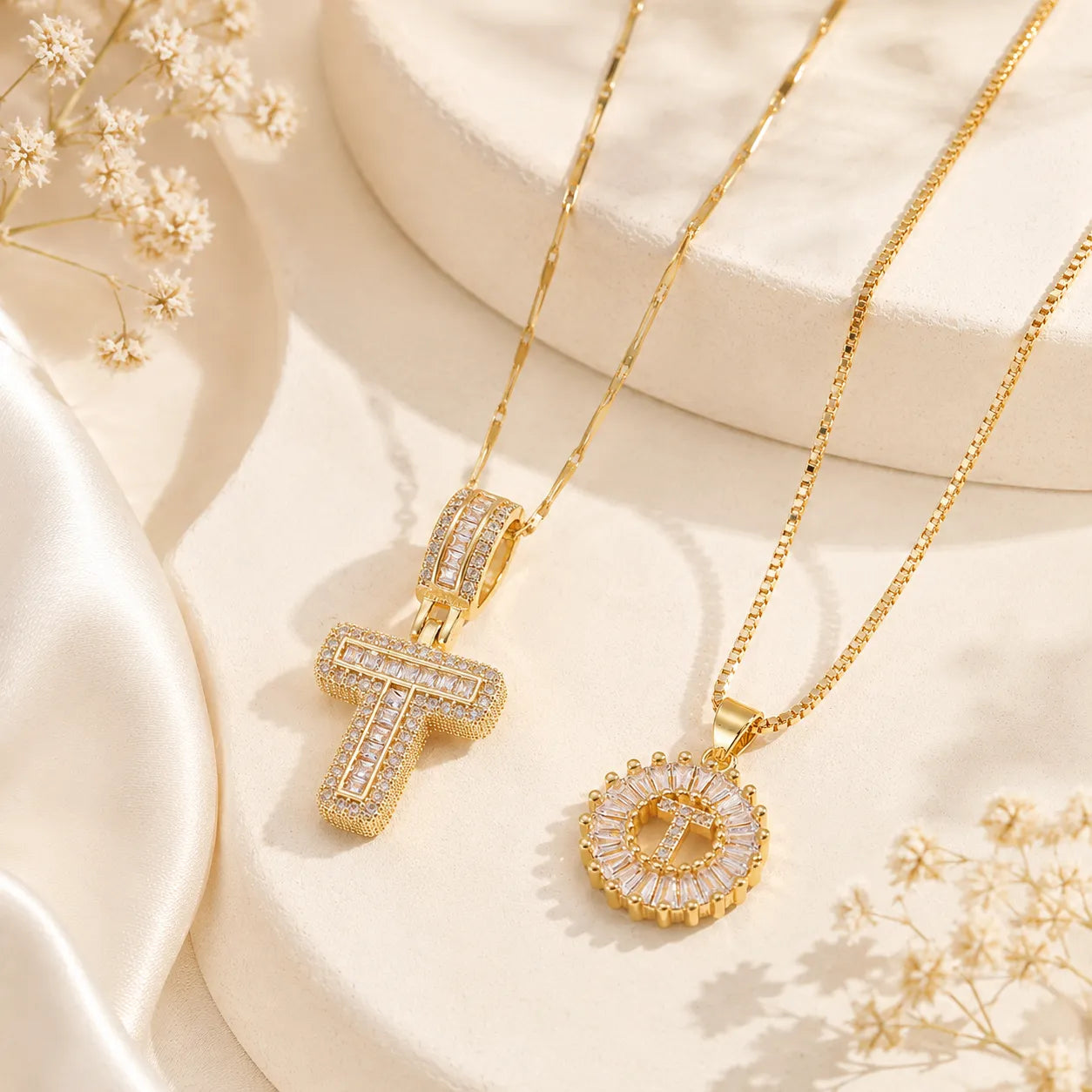 Pavé Initial Letter Pendant Necklace Gold