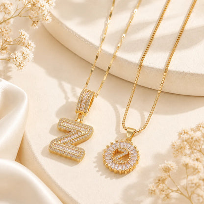 Pavé Initial Letter Pendant Necklace Gold