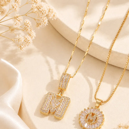 Pavé Initial Letter Pendant Necklace Gold