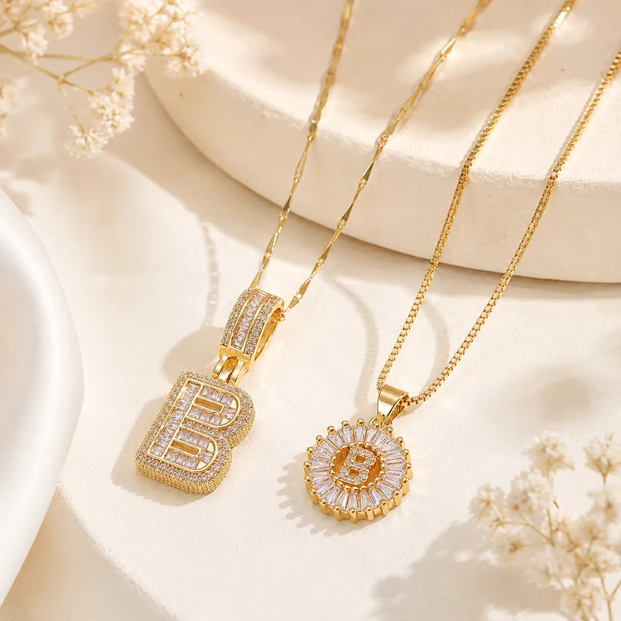 Pavé Initial Letter Pendant Necklace Gold