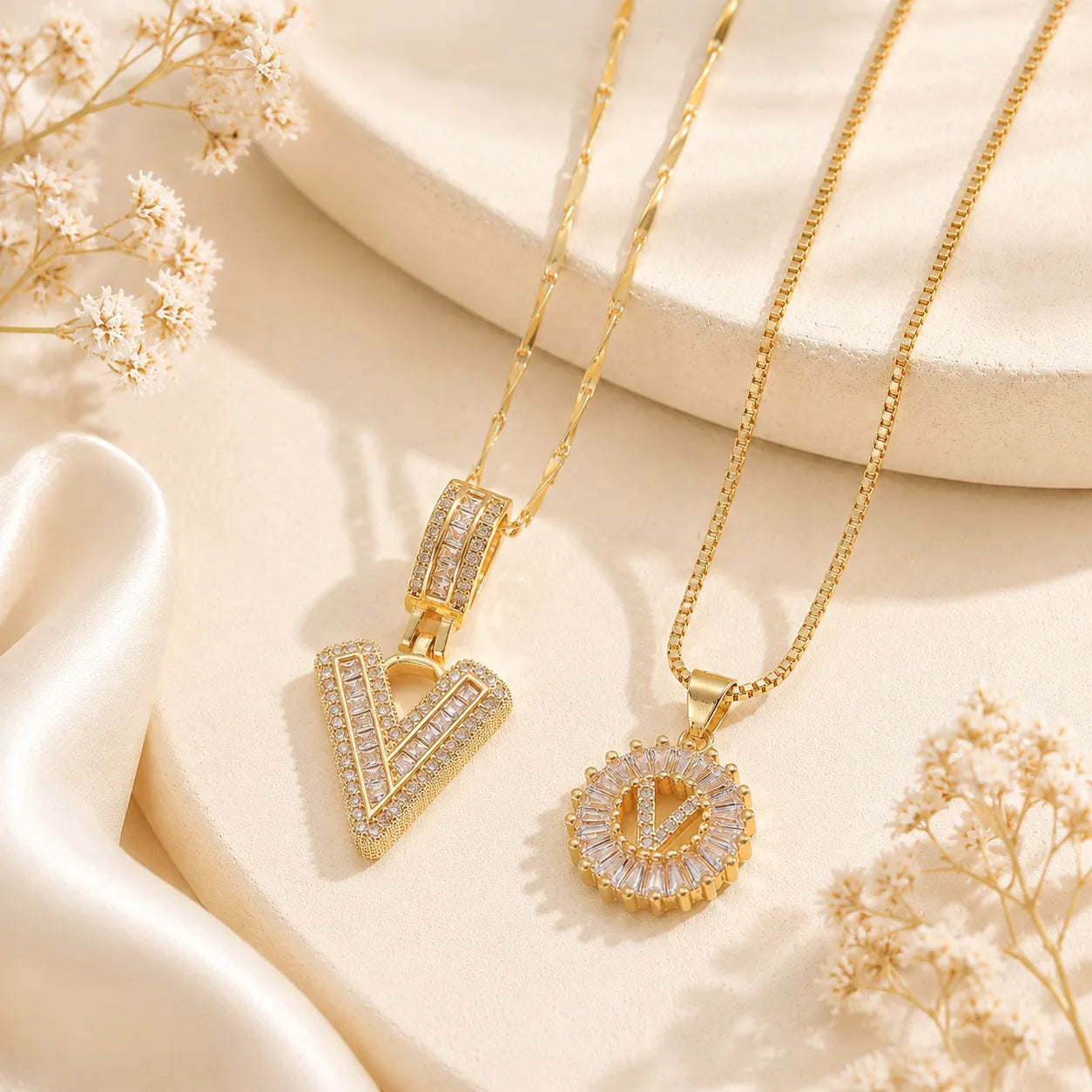 Pavé Initial Letter Pendant Necklace Gold