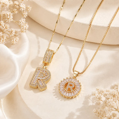 Pavé Initial Letter Pendant Necklace Gold