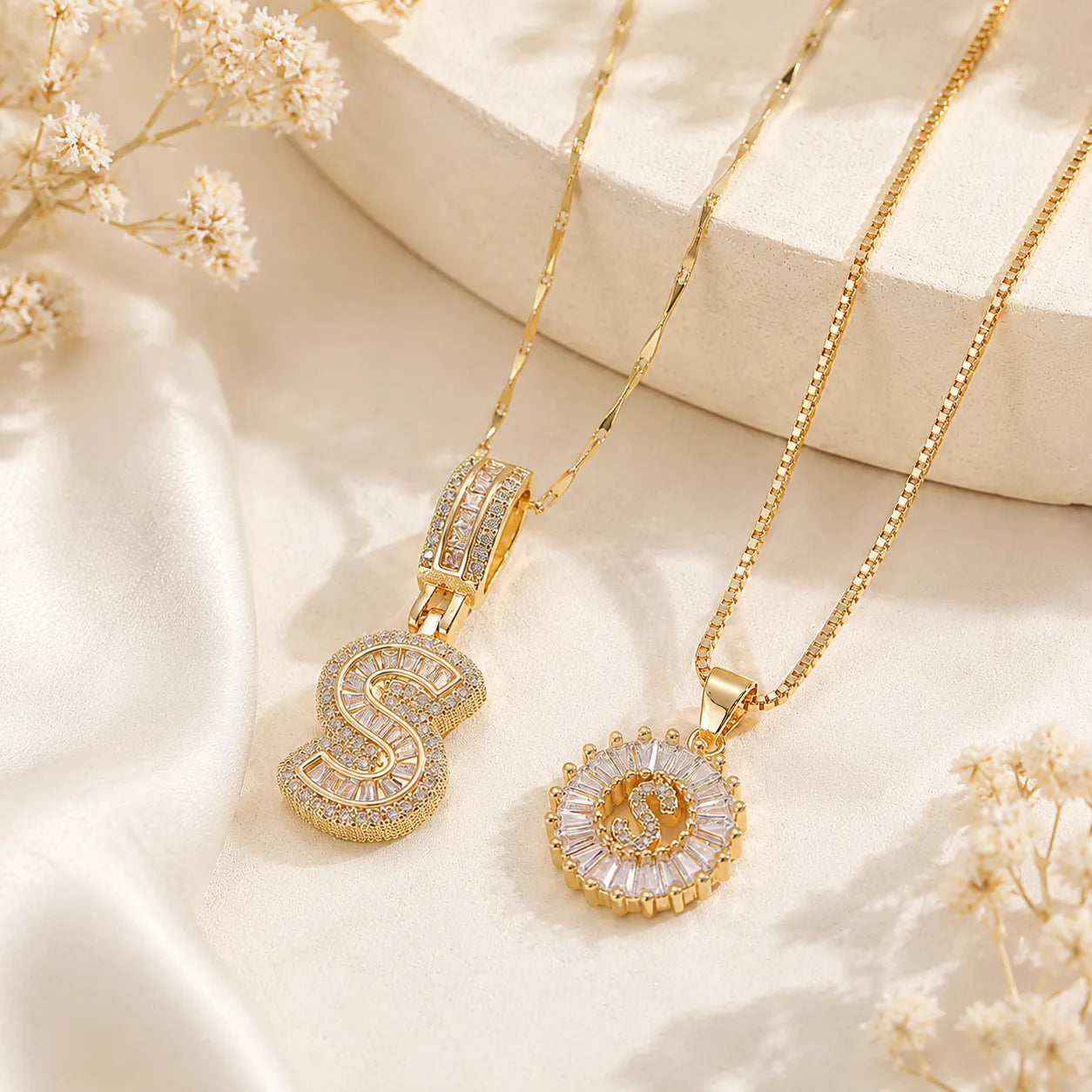 Pavé Initial Letter Pendant Necklace Gold