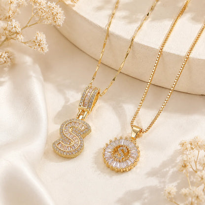 Pavé Initial Letter Pendant Necklace Gold