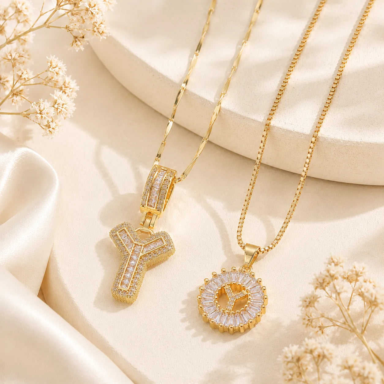 Pavé Initial Letter Pendant Necklace Gold