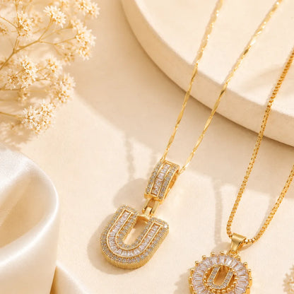 Pavé Initial Letter Pendant Necklace Gold