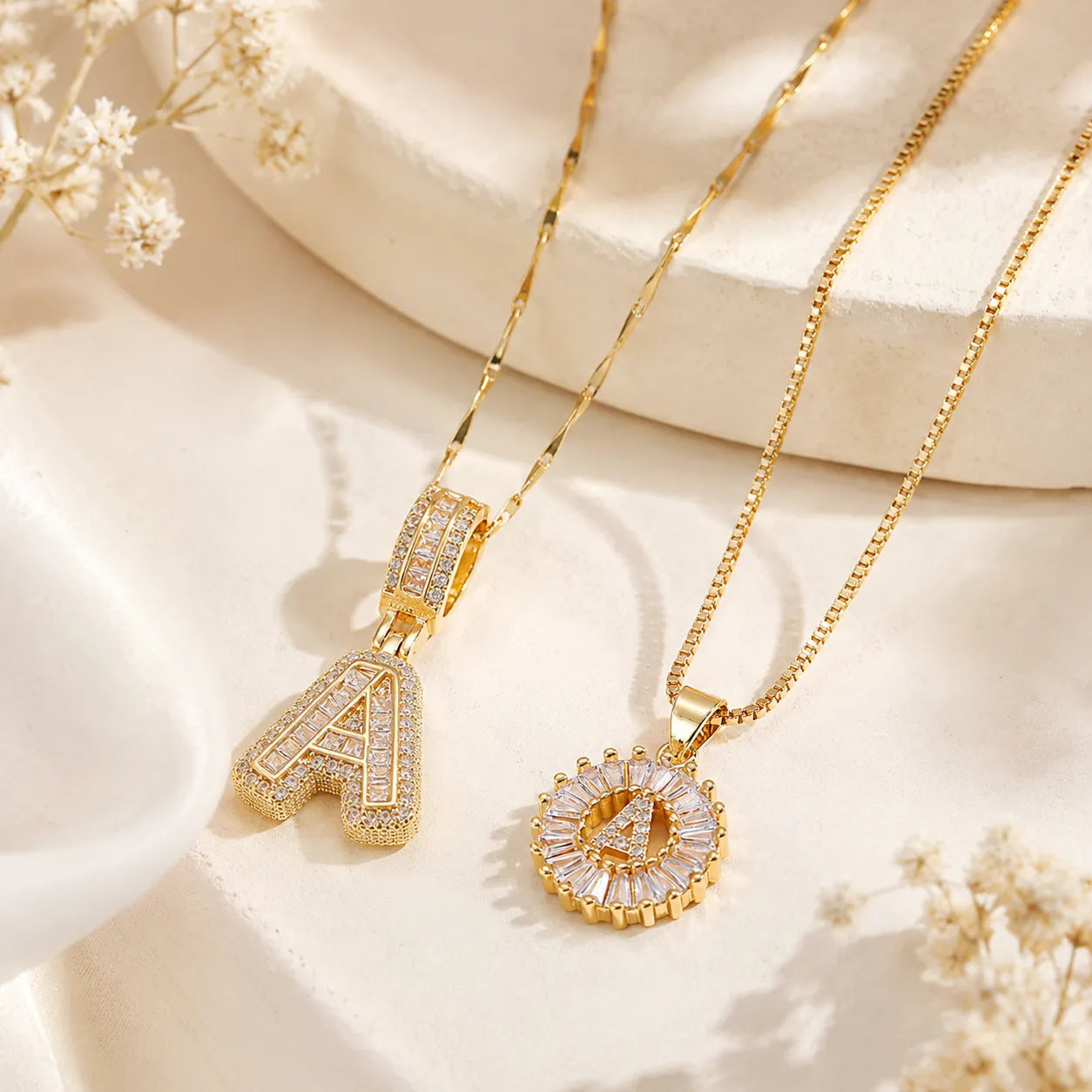 Pavé Initial Letter Pendant Necklace Gold