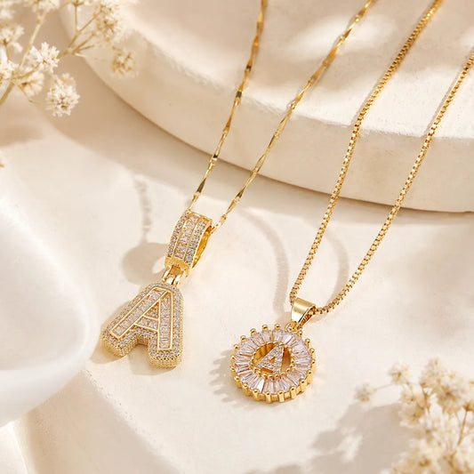 Pavé Initial Letter Pendant Necklace Gold