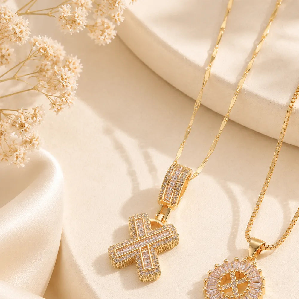 Pavé Initial Letter Pendant Necklace Gold