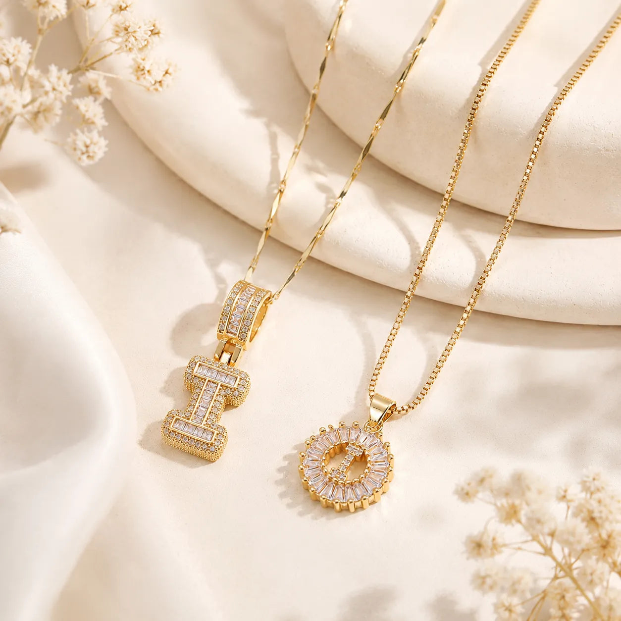 Pavé Initial Letter Pendant Necklace Gold