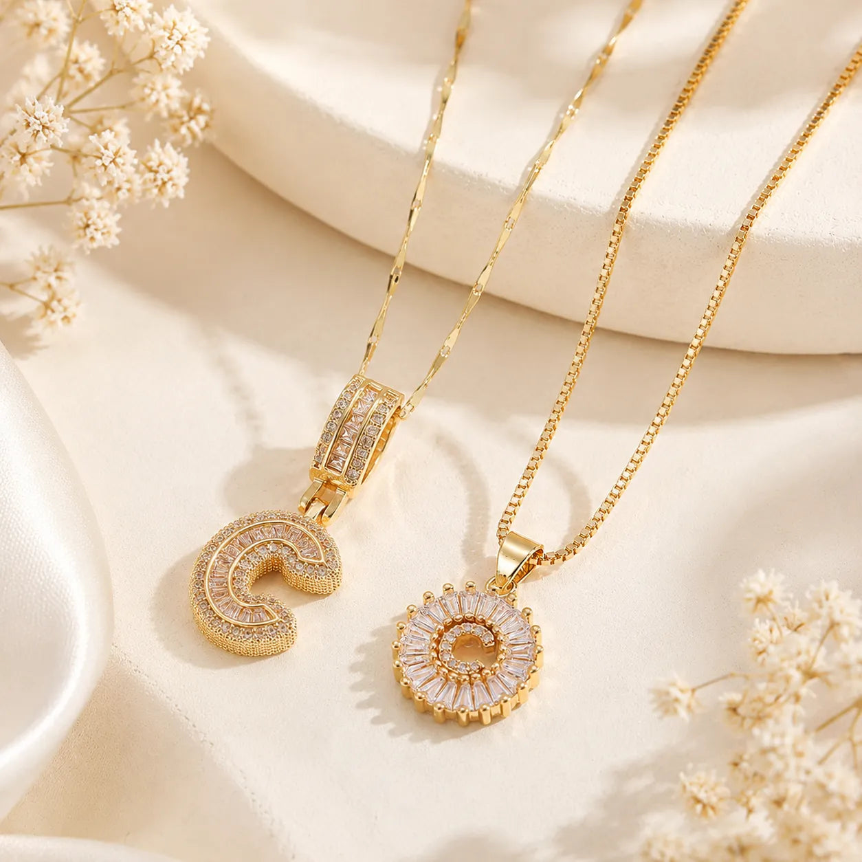 Pavé Initial Letter Pendant Necklace Gold