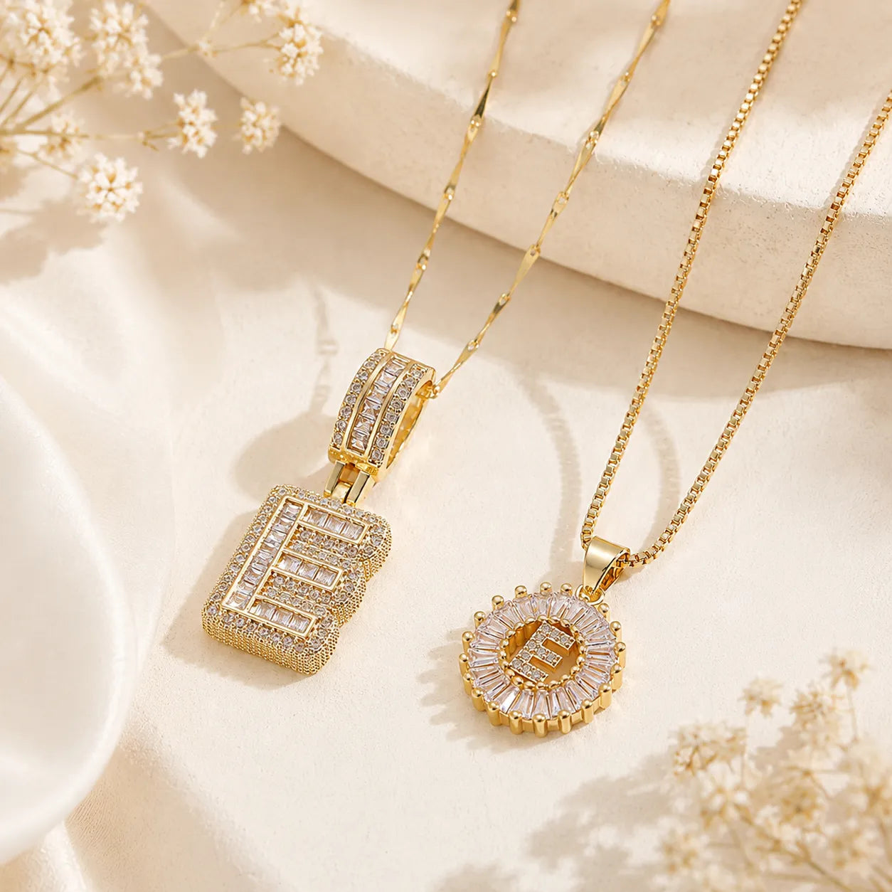 Pavé Initial Letter Pendant Necklace Gold