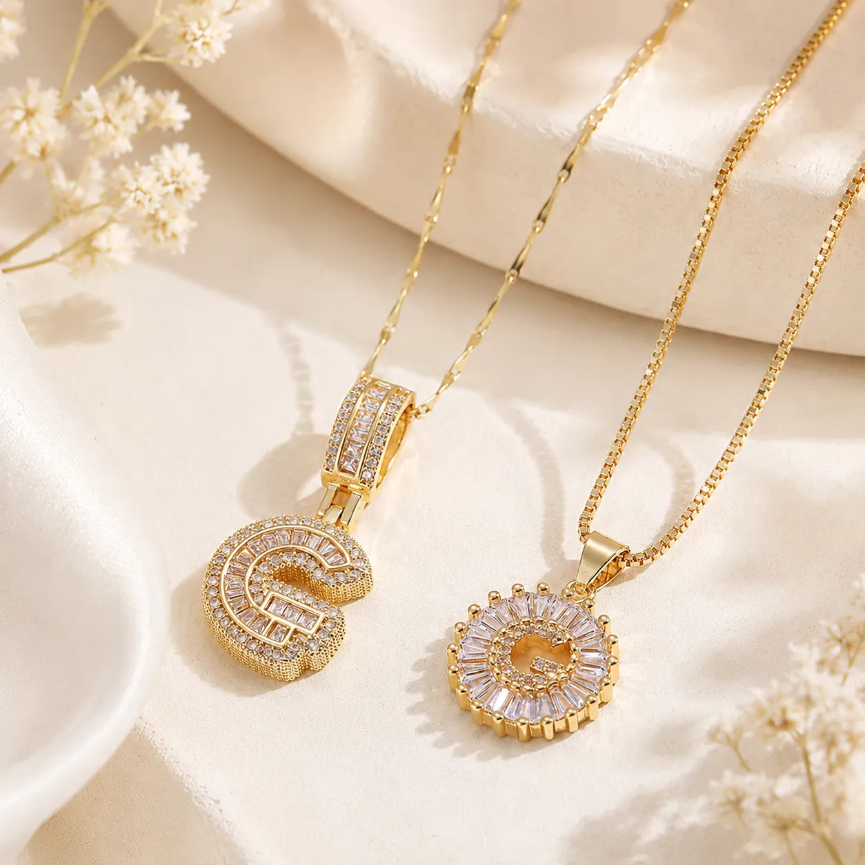Pavé Initial Letter Pendant Necklace Gold
