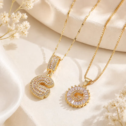Pavé Initial Letter Pendant Necklace Gold