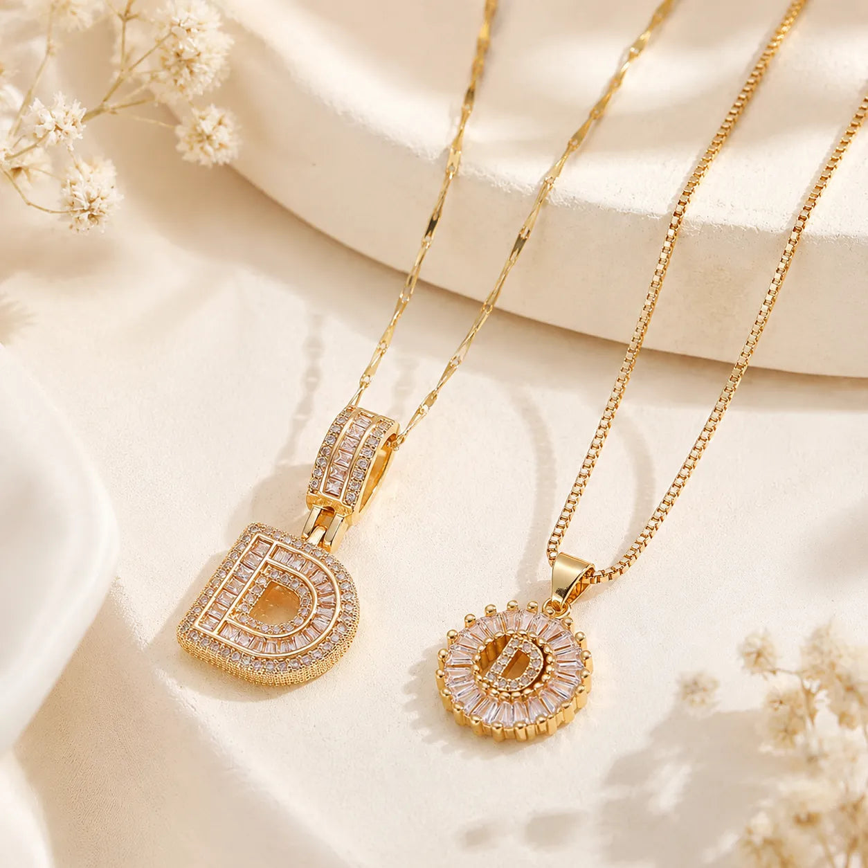 Pavé Initial Letter Pendant Necklace Gold