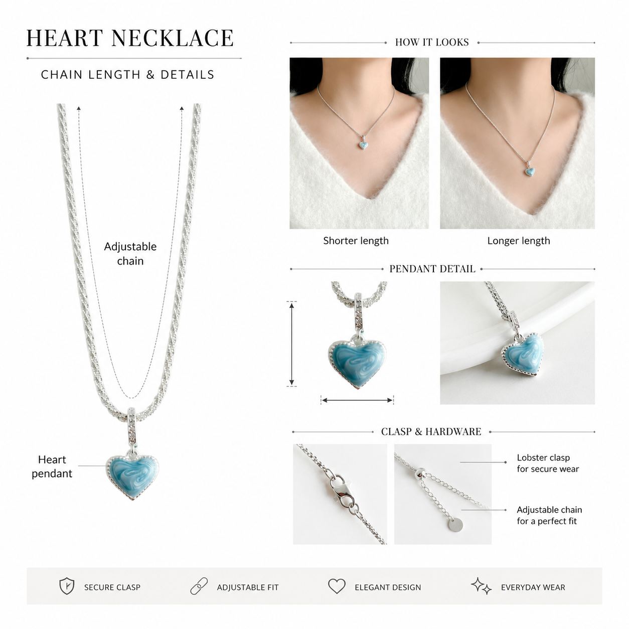 Mother of Pearl Heart Pendant Necklace